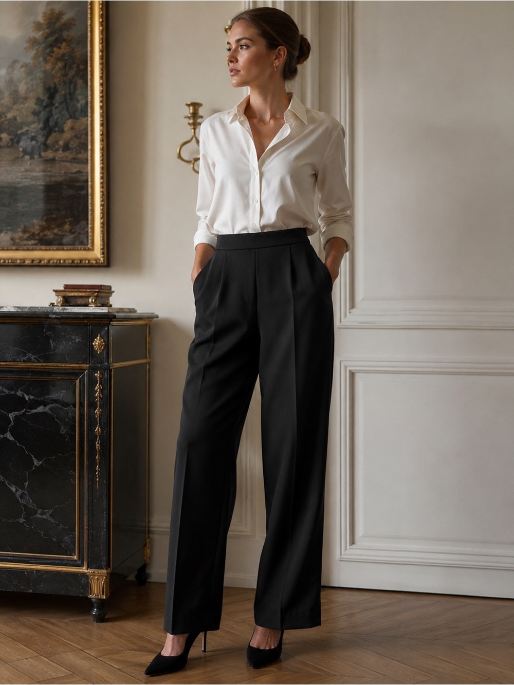 Kasper A.S.L. Black Wide Leg Career Pants Size 6 NWT Minimalist Office Chic